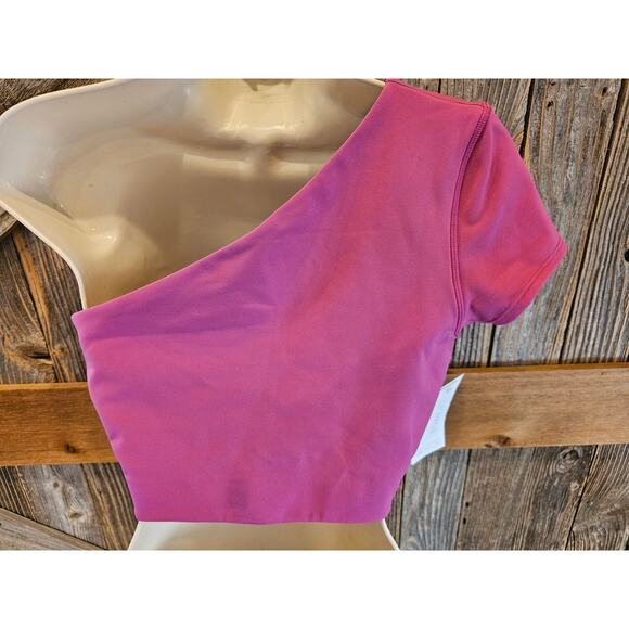 NWT NEW fuchsia pink one shoulder active gym top women's XL crop y2k L space - Picture 2 of 10